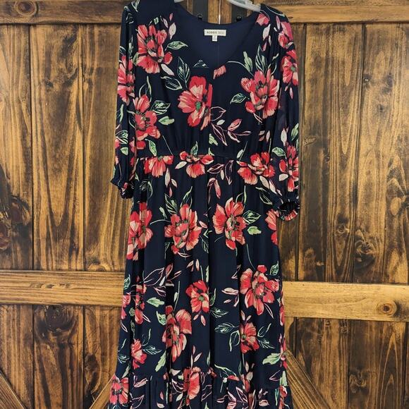 Robbie Bee womens dress size medium navy blue floral empire waist in GUC - Picture 1 of 6